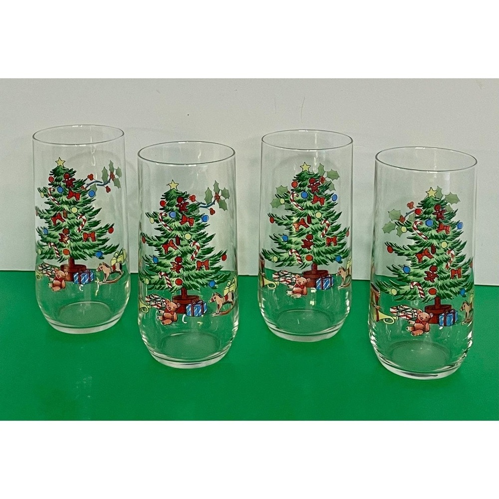 Tienshan Holiday Hostess CHRISTMAS TREE Tumbler (s) LOT OF 4
